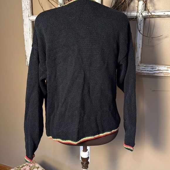 Vintage Eve Tyler Christmas cardigan sweater size women’s large black beaded poi - Picture 4 of 8